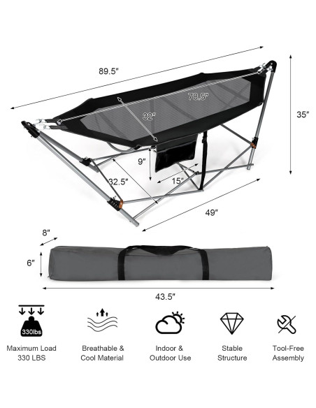 Hamaca Plegable Portátil Giantex con Soporte de Hierro 150kg