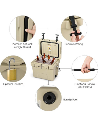 Hielera Goplus 15.14L Caqui Aislada Portátil para Camping