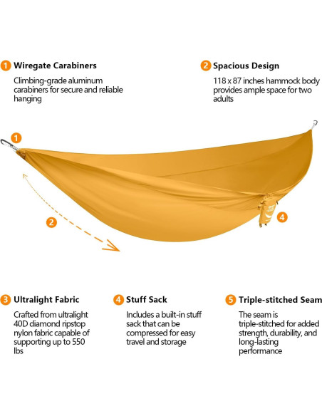 Soporte de Hamaca Portátil Anymaka - 250 kg - Amarillo Atardecer