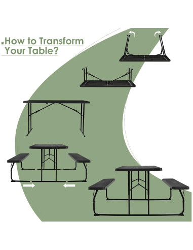 Conjunto de Mesa y Banco de Picnic Plegable Giantex 137x71cm