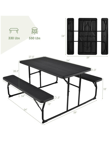 Conjunto de Mesa y Banco de Picnic Plegable Giantex 137x71cm