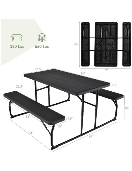 Conjunto de Mesa y Banco de Picnic Plegable Giantex 137x71cm
