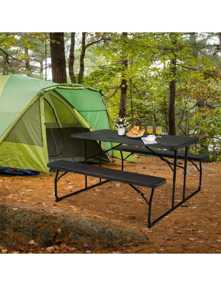 Conjunto de Mesa y Banco de Picnic Plegable Giantex 137x71cm