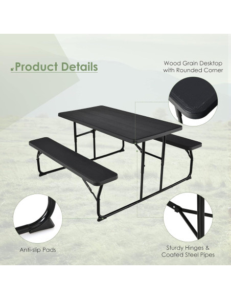 Conjunto de Mesa y Banco de Picnic Plegable Giantex 137x71cm