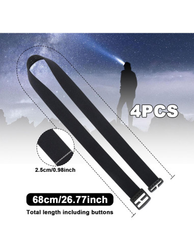 Correa Elástica para Linterna Frontal BOXOB 68cm Negra - 4 Piezas