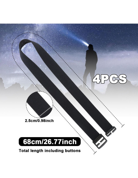 Correa Elástica para Linterna Frontal BOXOB 68cm Negra - 4 Piezas