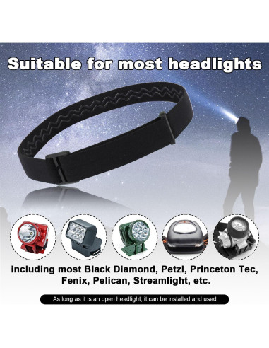 Correa Elástica para Linterna Frontal BOXOB 68cm Negra - 4 Piezas