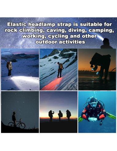 Correa Elástica para Linterna Frontal BOXOB 68cm Negra - 4 Piezas