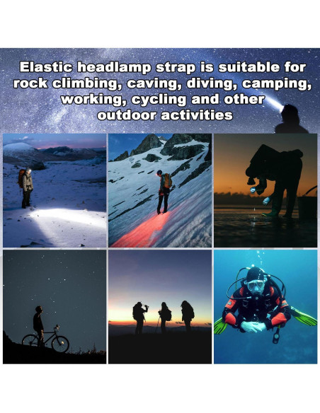 Correa Elástica para Linterna Frontal BOXOB 68cm Negra - 4 Piezas