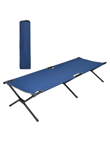Cama de Camping Plegable GYMAX Azul, Alta Resistencia 136 kg