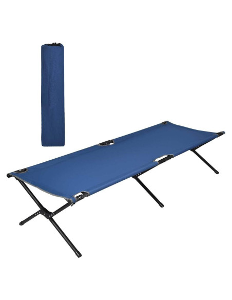 Cama de Camping Plegable GYMAX Azul, Alta Resistencia 136 kg