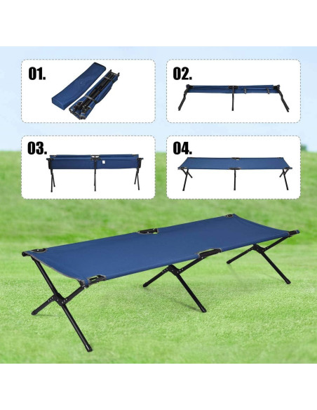 Cama de Camping Plegable GYMAX Azul, Alta Resistencia 136 kg