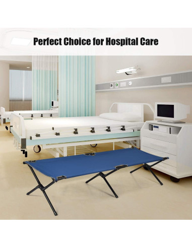 Cama de Camping Plegable GYMAX Azul, Alta Resistencia 136 kg