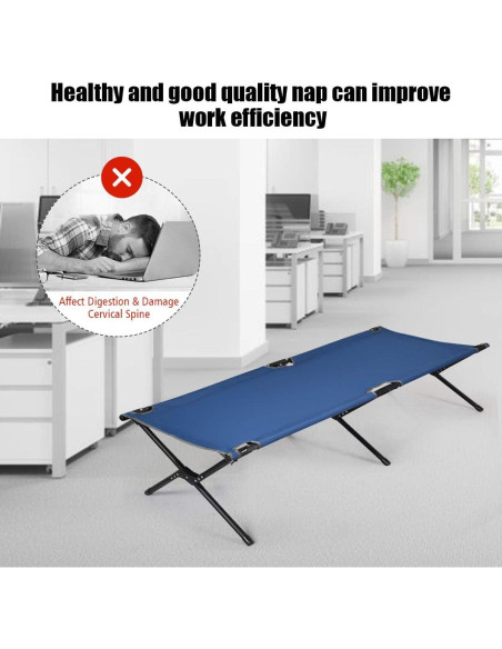 Cama de Camping Plegable GYMAX Azul, Alta Resistencia 136 kg