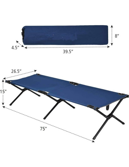 Cama de Camping Plegable GYMAX Azul, Alta Resistencia 136 kg