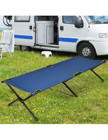Cama de Camping Plegable GYMAX Azul, Alta Resistencia 136 kg