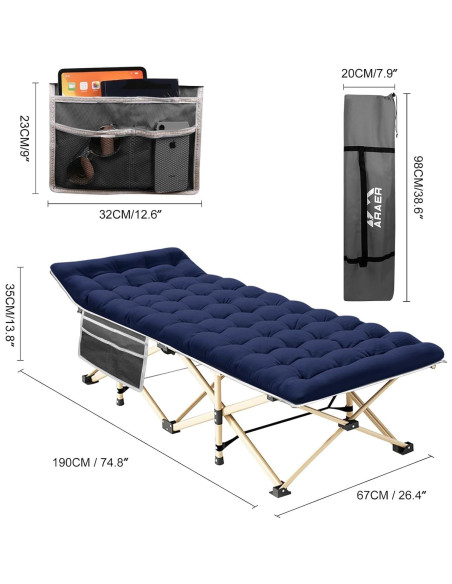Cama de Camping Plegable ARAER 204kg Alta Resistencia Azul