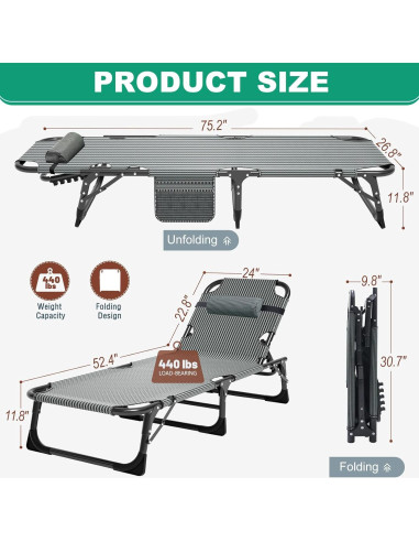 Cama de Camping Plegable LILYPELLE Azul Marino 4 Posiciones