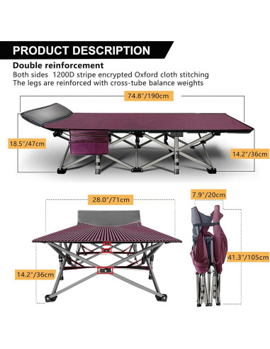 Cama de Camping Plegable Barbella con Colchón 190x71 cm