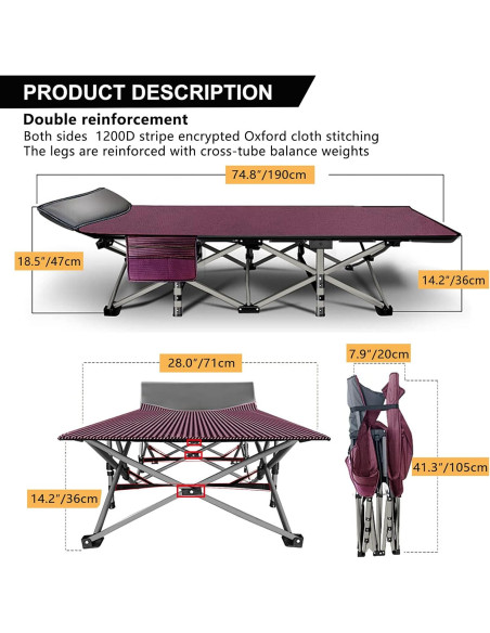 Cama de Camping Plegable Barbella con Colchón 190x71 cm