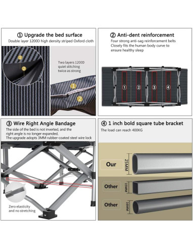 Cama de Camping Plegable Barbella con Colchón 190x71 cm