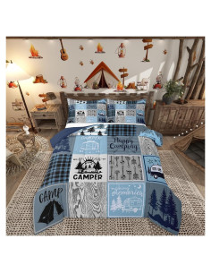 Conjunto de Edredón Twin Erosebridal Camping Azul Gris
