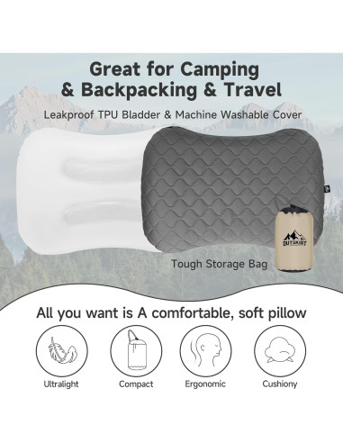 Almohada Inflable para Camping OUTSKIRT YX-CP Gris Ergonómica