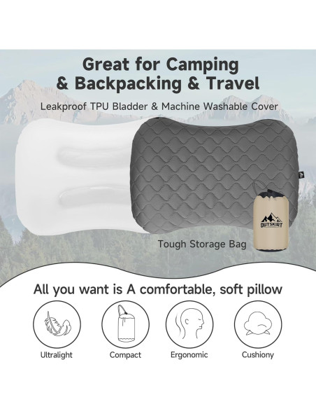Almohada Inflable para Camping OUTSKIRT YX-CP Gris Ergonómica
