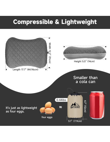 Almohada Inflable para Camping OUTSKIRT YX-CP Gris Ergonómica