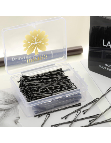 100 Pasadores de Pelo Kanprincess Negro con Caja Almacenamiento