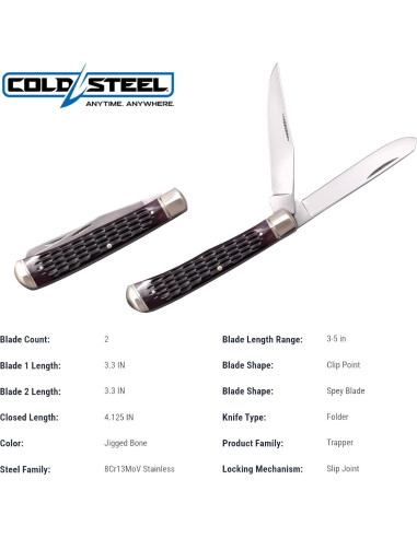 Cuchillo Plegable Cold Steel Trapper 2 Cuchillas Hueso 8.4 cm
