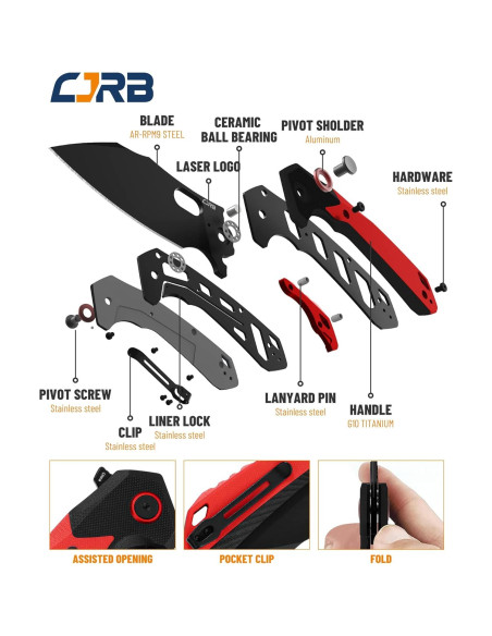 Cuchillo Plegable CJRB Caldera J1923 EDC Rojo G10 8.9 cm