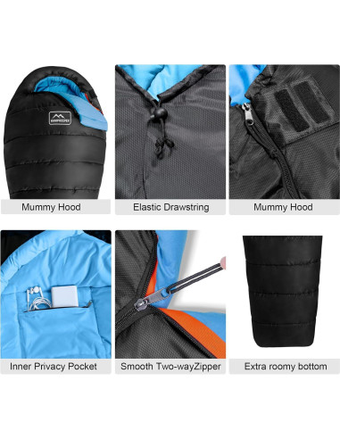 Saco de Dormir KAMPKEEPER 3-4 Temporadas Impermeable Azul