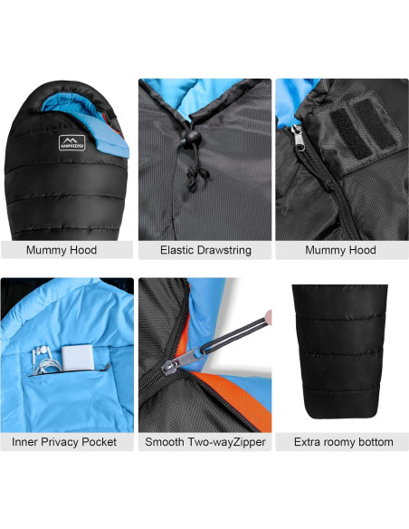 Saco de Dormir KAMPKEEPER 3-4 Temporadas Impermeable Azul