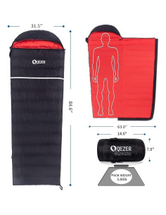 Saco de dormir QEZER de plumas 1000g, ultraligero -7.8C 2