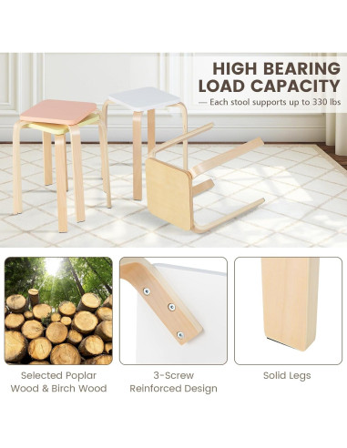 Set de 4 Taburetes Apilables LDAILY de Madera 45.72 cm