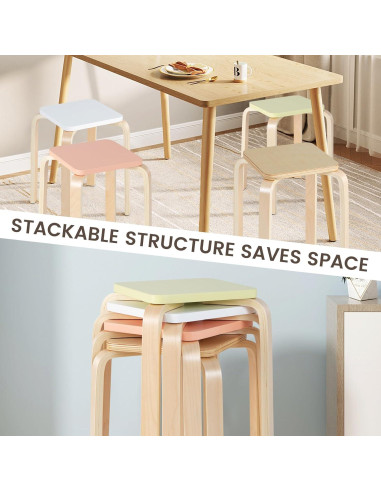 Set de 4 Taburetes Apilables LDAILY de Madera 45.72 cm
