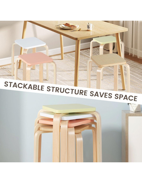 Set de 4 Taburetes Apilables LDAILY de Madera 45.72 cm