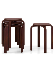 Conjunto de 4 Taburetes Apilables de Madera Giantex Café