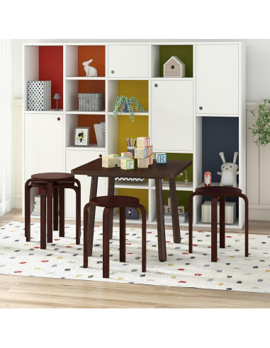 Conjunto de 4 Taburetes Apilables de Madera Giantex Café