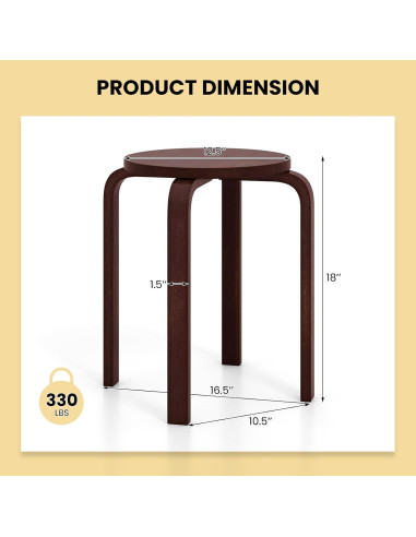 Conjunto de 4 Taburetes Apilables de Madera Giantex Café