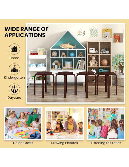 Conjunto de 4 Taburetes Apilables de Madera Giantex Café