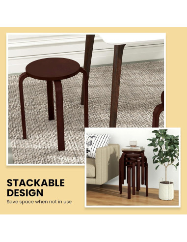 Conjunto de 4 Taburetes Apilables de Madera Giantex Café