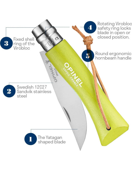 Cuchillo Plegable Opinel No.7 Acero Inoxidable 17.78cm Anís