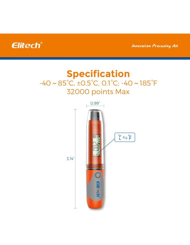 Registrador de Datos de Temperatura Elitech RC-51 USB 32000 Puntos
