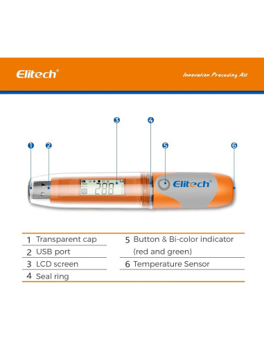 Registrador de Datos de Temperatura Elitech RC-51 USB 32000 Puntos