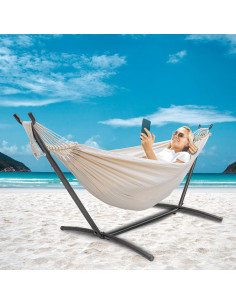 Hamaca Doble SZHLUX con Soporte de Acero 204kg Beige 2