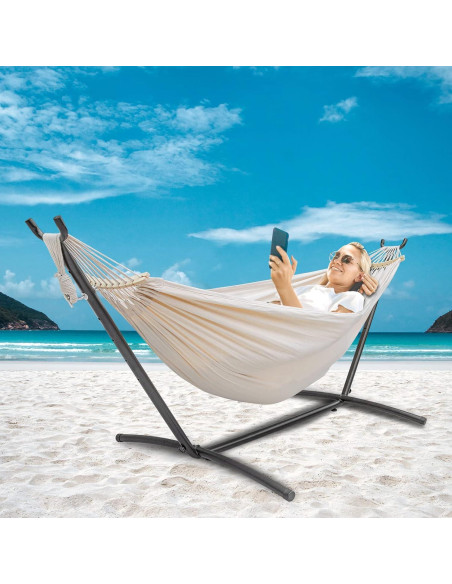 Hamaca Doble SZHLUX con Soporte de Acero 204kg Beige