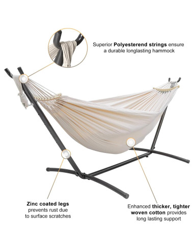 Hamaca Doble SZHLUX con Soporte de Acero 204kg Beige