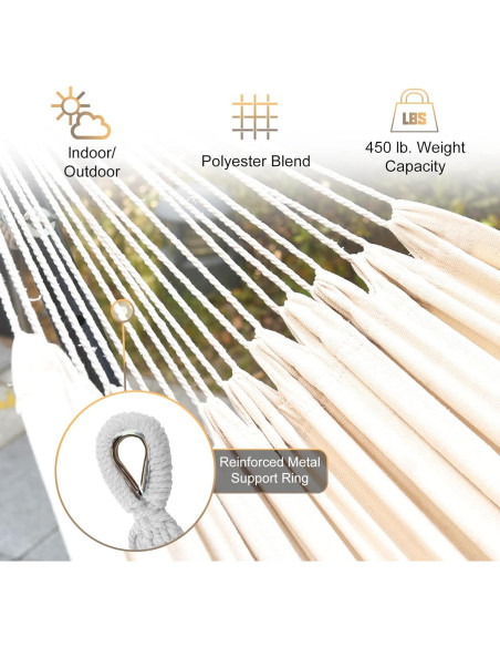 Hamaca Doble SZHLUX con Soporte de Acero 204kg Beige